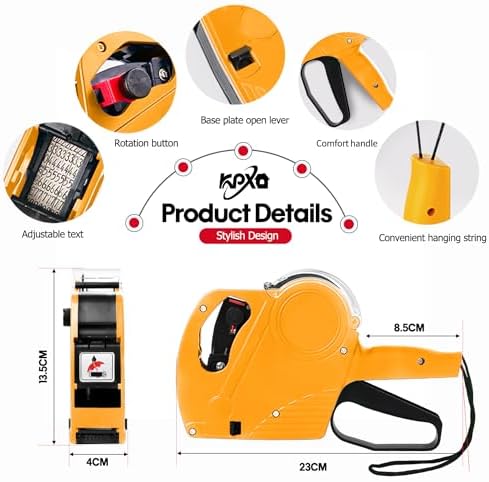 KPX Pricing Tag Gun, 8 Digits, 5150 White Labels, Yellow (Rectangular, Paper, 21*12 mm), One Touch Open System, Incl 3 Inker Rollers - Image 2