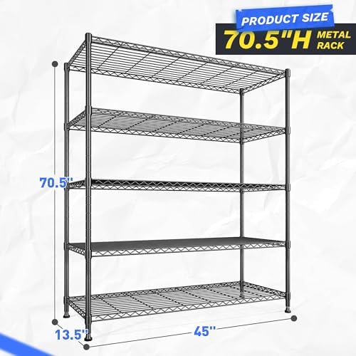 DurayLoly 45"W Heavy Duty 5-Tier 1000LBS Storage Shelves, Adjustable, Black - Image 3