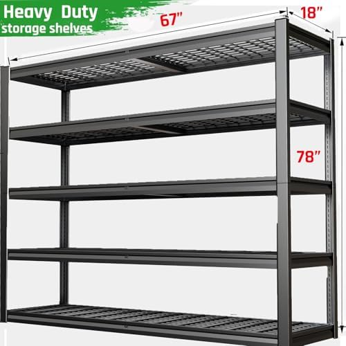 68" Wide Garage Shelving Unit, 68" W x 18" D x 78" H, 5 Tier Heavy Duty Garage Storage Shelves, Industrial Adjustable Shelves for Basement Warehouse, Commercial Shelving, 2 Pack - Image 2