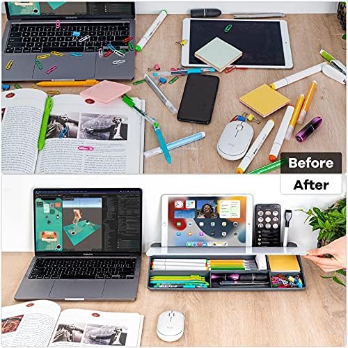 Varhomax Glass Desk Whiteboard with Storage, Desktop Organizer to-do List Memo Notepad Dry Erase White Board for Home Office and School Supplies (Gray) - Image 4