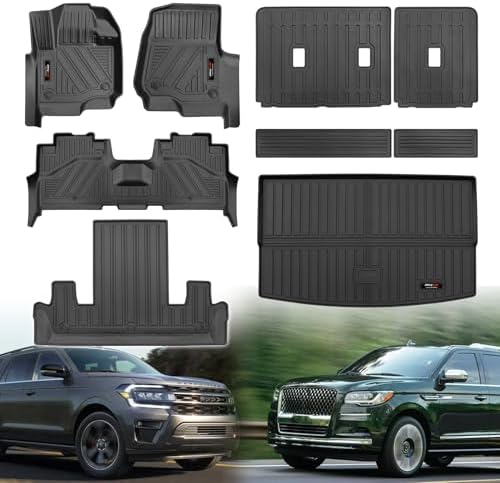 for Ford Expedition Max/Lincoln Navigator L 7 Seater 2018-2024 Floor Mats 3 Rows Trunk Cargo Liner and Backrest Mats All Weather TPE Protection Accessories (7 Seat Full Set-Only for MAX Or L) by Jdeymat