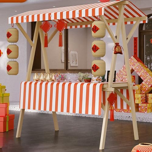 Portable Vendor Cart Mobile Vendor Stand Thickened Wooden Frame Easy Setup 140kg Load Capacity 360° Swivel Wheels Outdoor Cart for Farmers Market Party Events Display(Orange+White,150cm(59in)) by Unknown