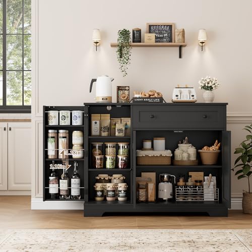 HOSTACK 41" W Kitchen Sideboard Buffet Cabinet, Small Coffee Bar, Black - Image 6