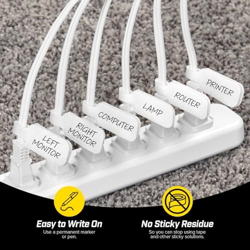 Wrap-It Storage Cable Labels - Medium, White (30-Pack) Write On Cord Labels, Wire Tags for Cable Management and Organizer for Electronics, Computers and More - Image 2