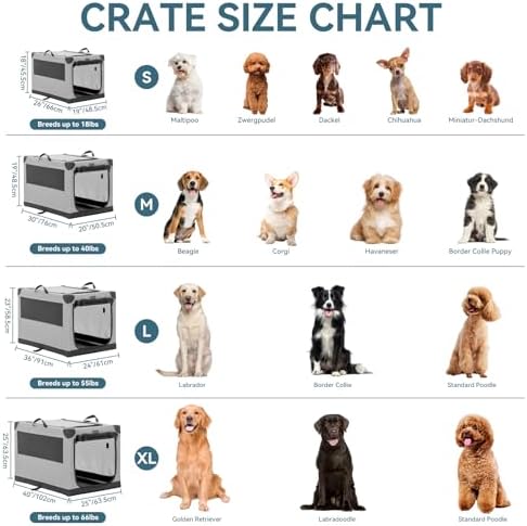 PETSFIT 30" Soft Portable Dog Crate – Patented Spiral Sturdy Frame, Collapsible Travel Kennel for Medium Dogs, 3 Mesh Door, Lockable Zippers, Indoor & Car Use Gray - Image 2