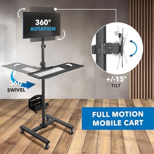 Mount-It! Rolling Computer Cart on Wheels, Mobile Desk Workstation with Monitor Mount for up to 32" Screen, Full Keyboard Tray, Floating Adjustable CPU Holder, Standing up to 70" Tall - Image 4