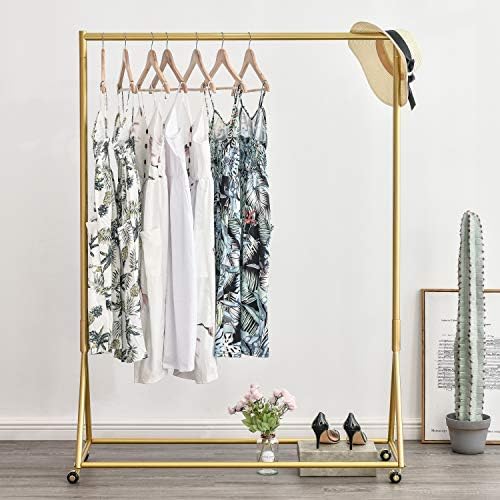 Gold Pipe Clothing Racks Freestanding, Modern Metal Clothes Rack Heavy Duty, Easy Assemble Clothing Rack for Hanging Boutiques and Bedroom 47" L by BOSURU