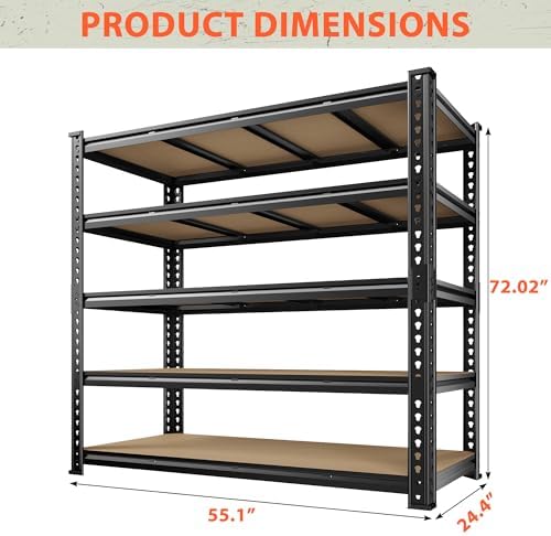 Romorgniz 72.02" H Garage Shelves 5 Tier Storage Shelves Organizers,2500 LBS Heavy Duty Adjustable Shelving Unit,Garage Shelves Metal for Basement, Warehouse,Commercial,School,55.1" W x 24.4" D - Image 3
