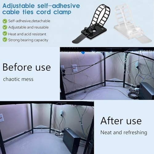 Adjustable Adhesive Cable Management Clips for Desk,Black,100 Pcs - Image 6