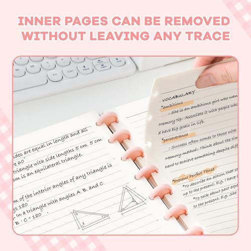 Discbound Notebook, 8-Disc Disbound Planner with Removable Pages, 180 Pages Spiral Notebook, Poly Cover Discbound Planner for Work, Travel, Note Taking(With Index Sticker),Pink,A5 - Image 5