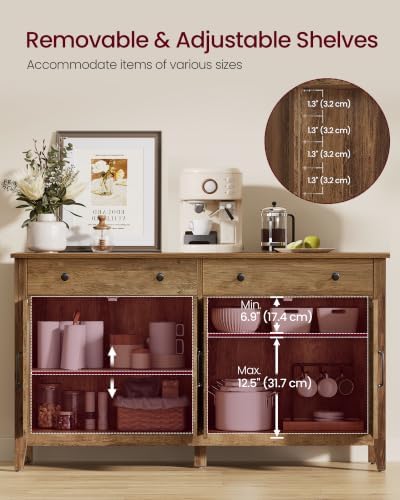VASAGLE Farmhouse Buffet Cabinet, Coffee Bar with 2 Drawers - Image 4