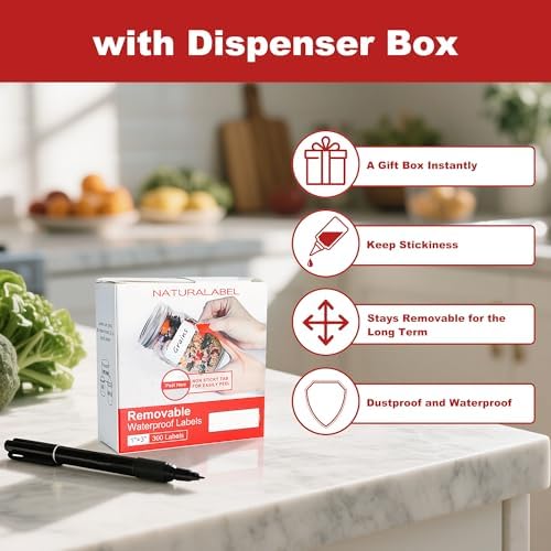 NATURALABEL 300 Removable Freezer Labels with Dispenser, 1" x 3" (Red) - Image 6