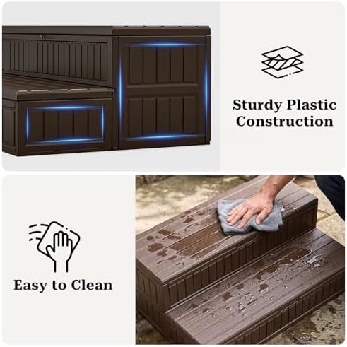 Garturects Hot Tub Steps with Storage, Hot Tub Steps Outdoor, Sturdy Plastic Storage Spa Steps with Anti-Slip Treads for Porch, RV, Deck(Brown) - Image 4