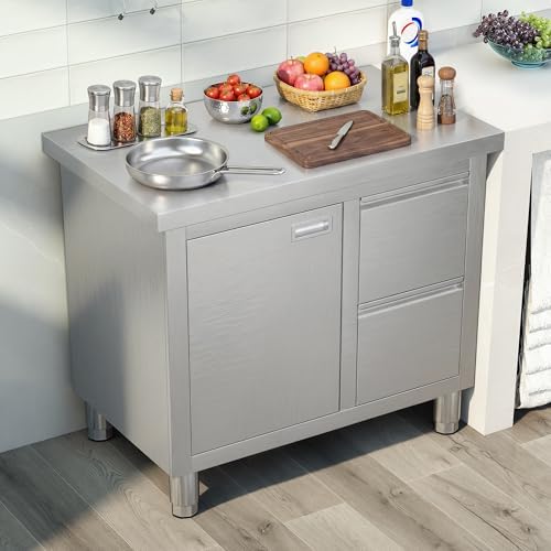 Jocisland 24x36 Inch Stainless Steel Work Table with Sliding Doors - Image 2