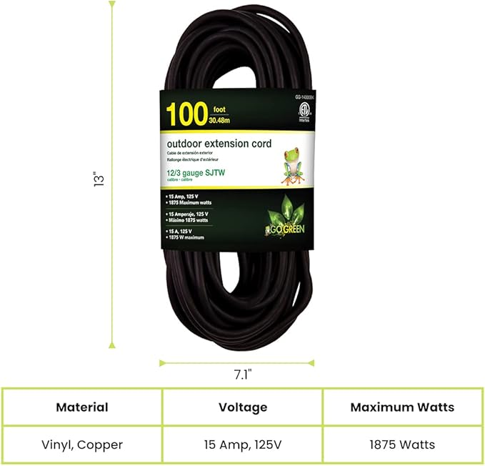 Go Green Power Inc. 12/3 SJTW Outdoor Extension Cord, 100 ft - Image 2