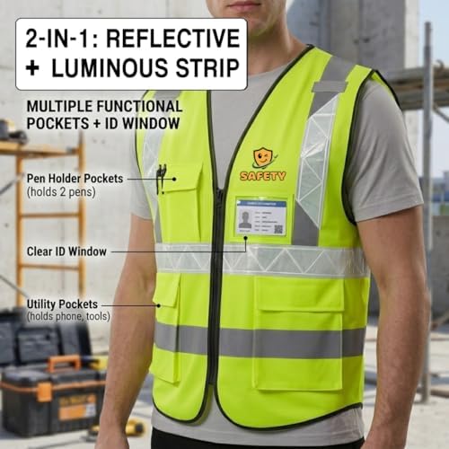 Luminous Safety Vest Customize Logo Outdoor Work Vest with Luminous Hi-Vis Reflective Strips (L, Yellow orange) - Image 4