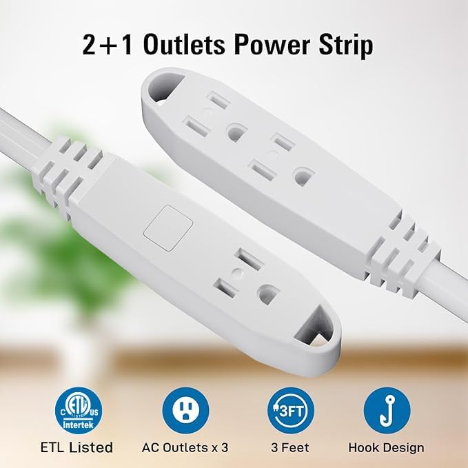 K KASONIC 12 FT 3 Outlet Extension Cord, 16/3 SJTW Grounded Cord, White - Image 3