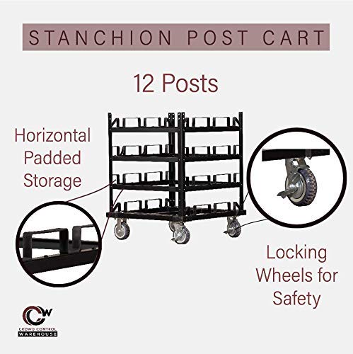 Trafford Industrial Stanchion Post Cart, 12 Posts, Horizontal Padded Storage - Image 2