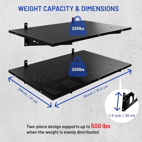 ZONEGRACE 2-Pack 2x3ft Deep Garage Shelving Wall Mount, 500 Lbs Wall Shelf Heavy Duty, Wall Shelves For Garage Storage With Complete Install Kit & Hooks, Black - Image 6