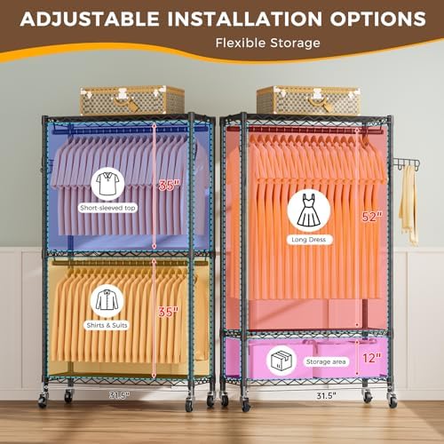 Golpart Heavy Duty Rolling Clothes Rack Wheels Portable Metal Garment Rack - Image 4