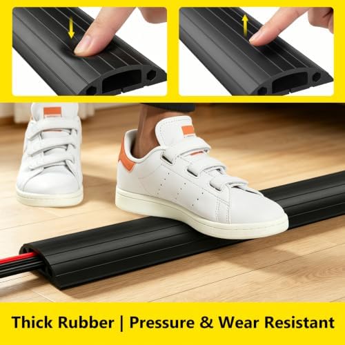 Eapele Floor Cord Cover 6.5ft Cord Covers for Wires on Floor, Linkable Heavy Duty Extension Cord Cover, Rubber Floor Cable Cover, Prevent Trip Hazard for Sidewalk Home Office Outdoor or Indoor - Image 3