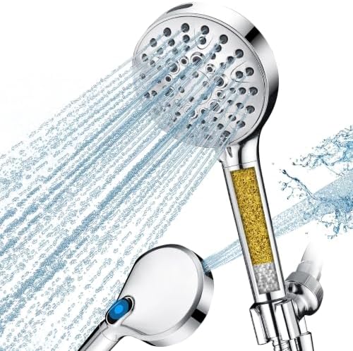 BRIGHT SHOWERS Filtered Shower Head with Handheld, High Pressure 9 Spray Mode Showerhead with Long Hose and Bracket, Water Softener Filters Beads for Hard Water - Removes Chlorine, Chrome by BRIGHTSHOWERS