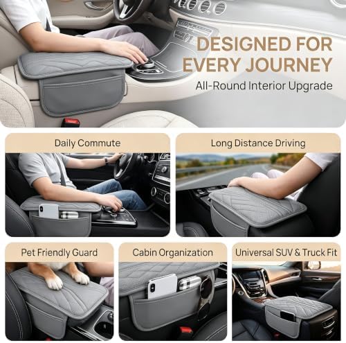 Arm Rest Cover for Car, Leather Console Pad with 2 Storage Bags - Image 7