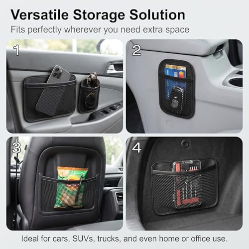 2 PCS Car Seat Sticky Net Mesh Pocket, Elastic Mesh Net Car Seat Back Pocket Storage Bag, Vehicle Clutter Scattered Organizer, Universal for Most Cars (1 Large+1 Small) - Image 6