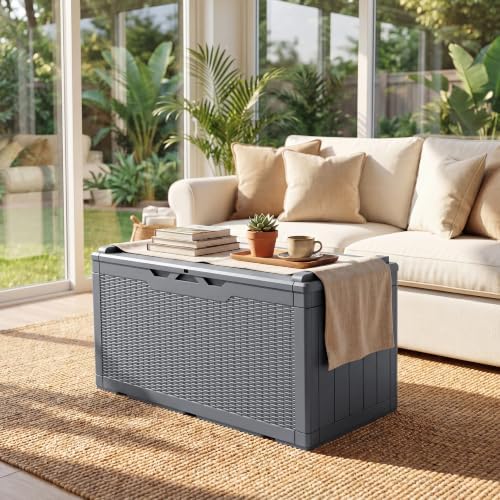JUMMICO 100 Gallon with Cushion Deck Box, Waterproof Outdoor Storage Box - Image 3