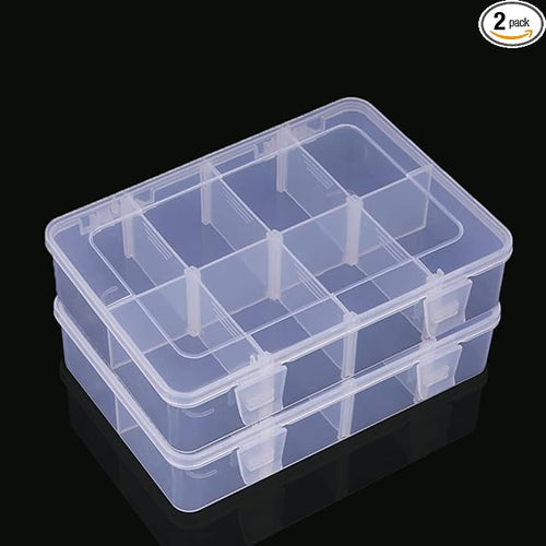 2 Pcs 8 Grids Clear Organizer Box Plastic Storage Container by Mantain