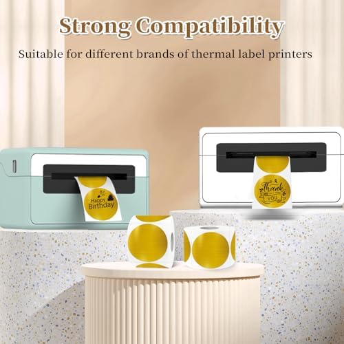 1.5 Inch Thermal Labels,Holographic Circle Direct Thermal Stickers,for Address Design DIY Logo Business(300 pcs/Brushed Gold) - Image 4