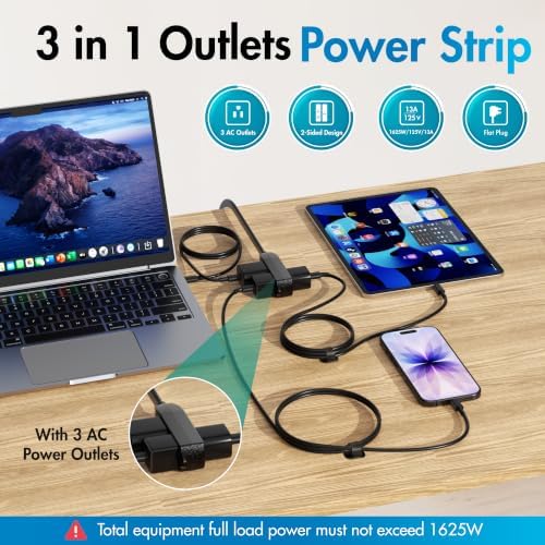 3 Outlets Flat Plug Extension Cord 10FT, 3 Prong Thin Grounded Power Strip, Right Angled Flat Plug, Low Profile Flat Indoor Cable, NISPT-2 16/3 AWG, 13A/125V/1625W, ETL Listed, Black, 25 Zip Ties - Image 2
