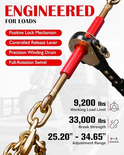 Impact Wrench Ratchet Binders (2-Pack) - for 3/8" & 1/2" Chain, 9200 lbs WLL | Heavy-Duty Cargo Tie-Down & Load Securement - Image 5