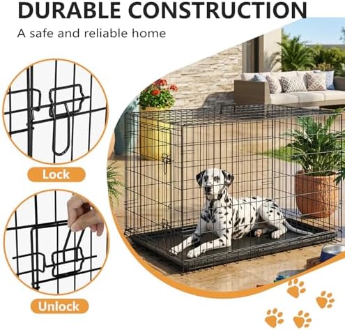 FDW | 48" Foldable Metal Dog Crate | Dark Black | Cage for XL Dogs - Image 3