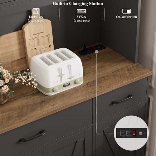 HOSTACK 71" Tall Kitchen Pantry Storage Cabinet, 55" W Kitchen Hutch, Black - Image 6