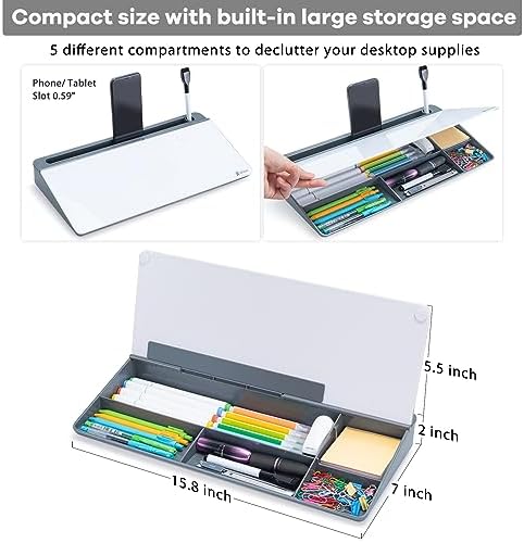 Varhomax Glass Desk Whiteboard with Storage, Desktop Organizer to-do List Memo Notepad Dry Erase White Board for Home Office and School Supplies (Gray) - Image 3