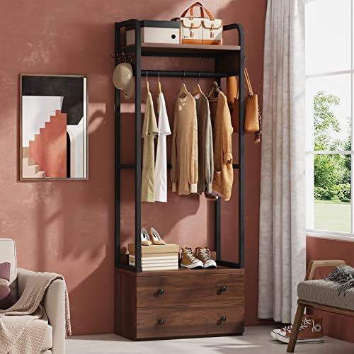 Tribesigns Freestanding Closet Organizer Small Clothes Rack Coat Rack with Drawers and Shelves, Heavy Duty Small Garment Rack Industrial Hall Tree for Hallway, Entryway, Bedroom - Image 2