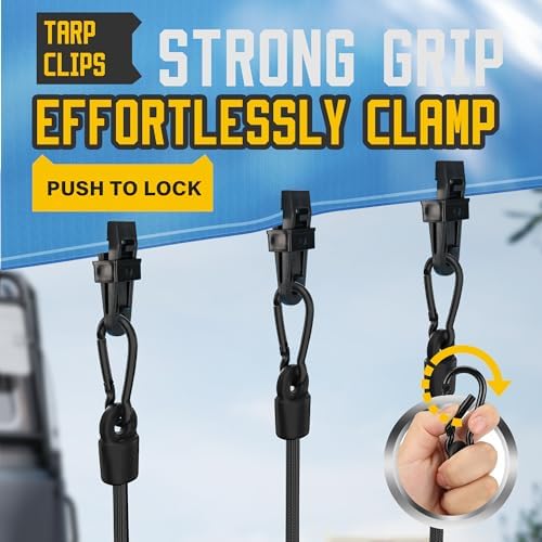 Rugtol Bungee Cords with Hooks, Upgrade 12pcs Assortment Heavy Duty Outdoor with 48'' Adjustable Bungee Cords Carabiner Black, 6'' Canopy Tarp Ball Ties and Tarp Clips for Tents, Cargo, Camping - Image 4