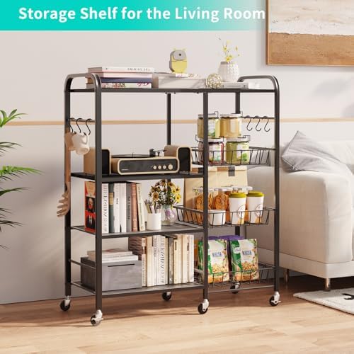 HapiRm Rolling Kitchen Microwave Cart - 4 Tier Microwave Table Stand with Pull-Out Baskets, Coffee Bar Baker's Rack with Wheels Rolling Storage Cart Organizer Shelf for Living Room Office, Balcony - Image 5