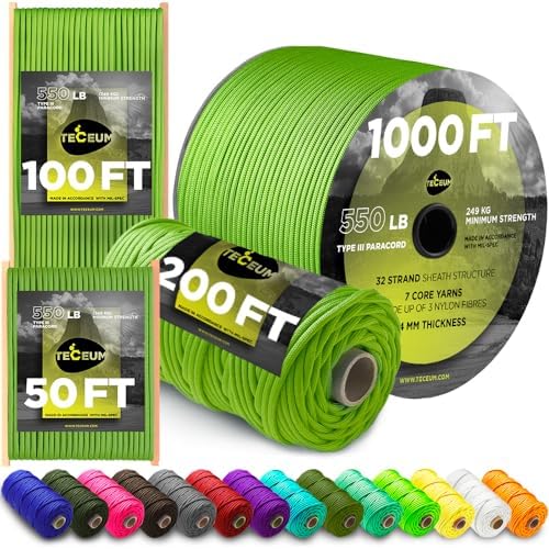 Paracord Rope 550 lb 4mm – Parachute Cord – Utility Camping Rope by TECEUM