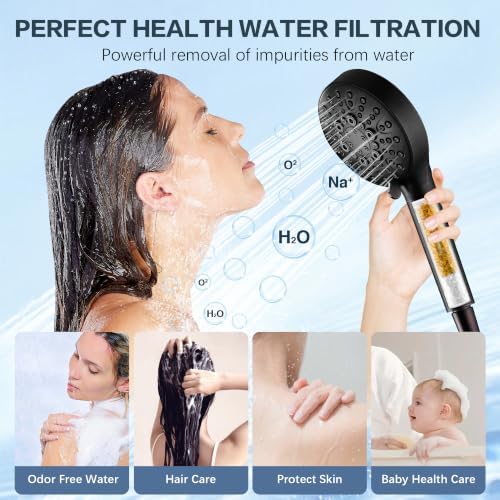 BRIGHT SHOWERS Filtered Shower Head with Handheld, High Pressure 9 Spray Mode Showerhead with Long Hose and Bracket, Water Softener Filters Beads for Hard Water - Removes Chlorine, Oil-Rubbed Bronze - Image 6