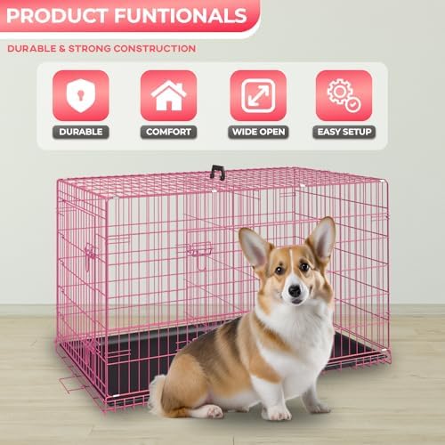 FDW | 24" Foldable Metal Dog Crate | Pink | Cage for Small Dogs - Image 2