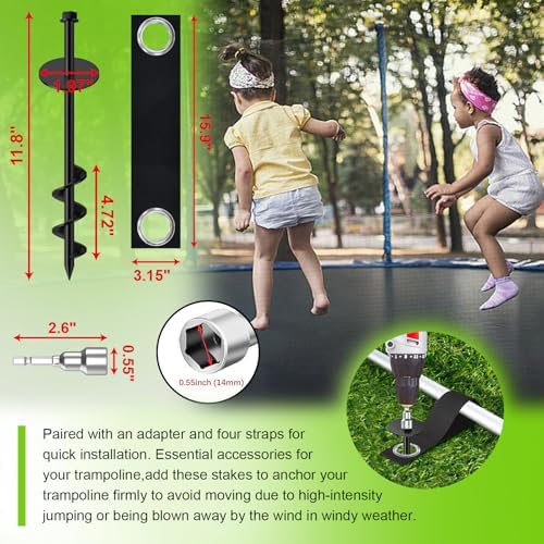 Eurmax USA 4 Pack Universal Ground Anchors High Wind, Heavy Duty Screw-in Trampoline Stakes with 4 Straps, Upgraded Commercial Anchor Kit for Outdoor Sheds, Swing Sets & Mobile Homes (Black) - Image 3