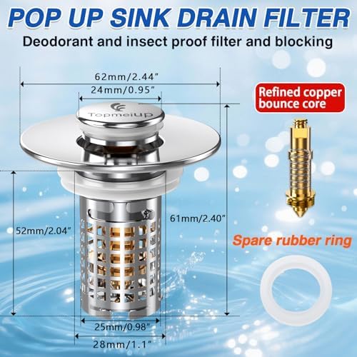 Sink Stopper Hair Catcher, Pop-up Sink Drain Strainer with Removable Stainless Steel Strainer Basket Hair Catcher, Bathroom Sink Strainer for Bathroom Sink Stopper (2PCS) - Image 2
