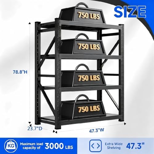 Heavy‑Duty Metal Garage Shelving Unit, 3000 LBS Total Load Capacity - Image 3