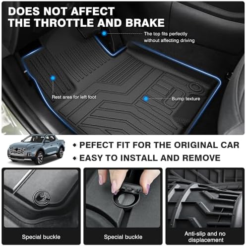 Powerty Floor Mats Truck Bed Mat for 2022-2026 Hyundai Santa Cruz All Weather 3D TPE Anti-Slip Protection, 1st & 2nd Row Set with Truck Bed Liner Accessories - Image 3