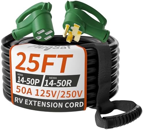 PlugSaf 25 FT 50 Amp RV/EV Extension Cord Outdoor, 125/250V 6250/12500W STW by PlugSaf