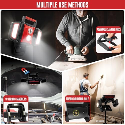 SYLSTAR 40W Rechargeable Work Light, 4000LM Magnetic Work Light, Foldable&360° Rotatable Led WorkLight with Big Clamp, 5 Light Modes, Waterproof Job Site Lighting for Garage Workshop Car Repairing - Image 5