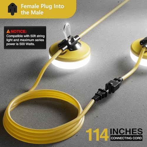 LED Construction String Lights 50FT, 5000 LM, 5000K Daylight LED String Work Lights, 50W Temporary Lighting for Job Site Outdoor Indoor, IP65 Waterproof Temporary Construction Lights, ETL Listed - Image 3