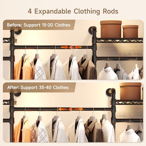 ComfyCorner Wall Mounted Garment Rack, Industrial Pipe Clothing Rack Black - Image 6